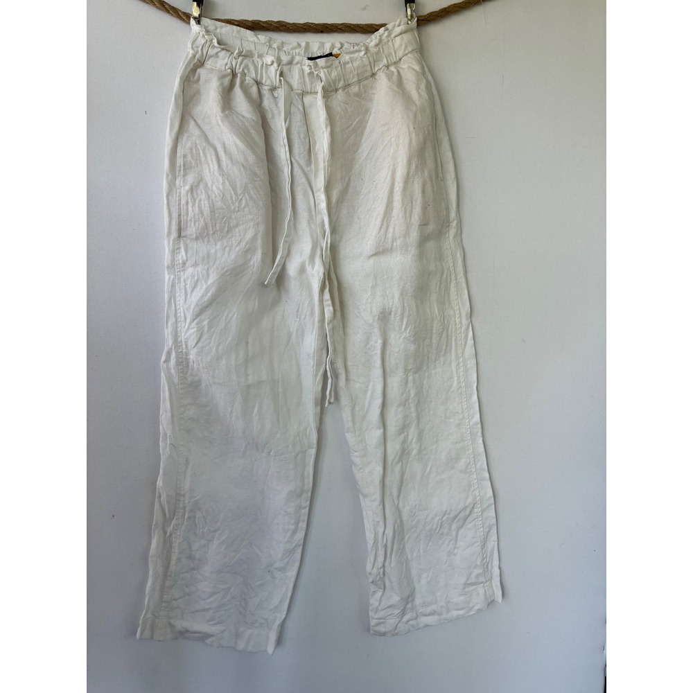 Polo Ralph Lauren White Linen Wide Leg Drawstring Paperbag Waist Pants XS